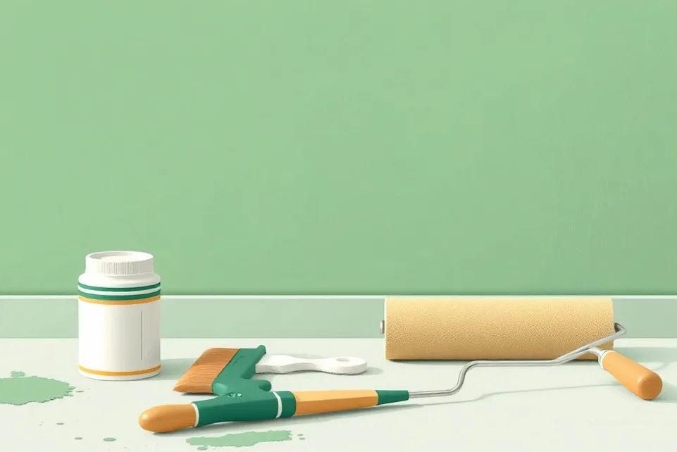 Outils de peinture disposés dans l'ordre des étapes du chantier