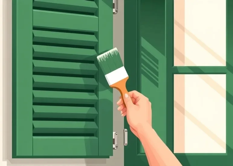 Mise en peinture au pinceau de volets et d'encadrements en bois