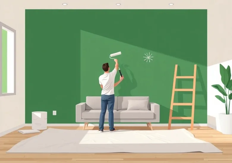 Peintre appliquant la peinture au rouleau sur un mur de salon