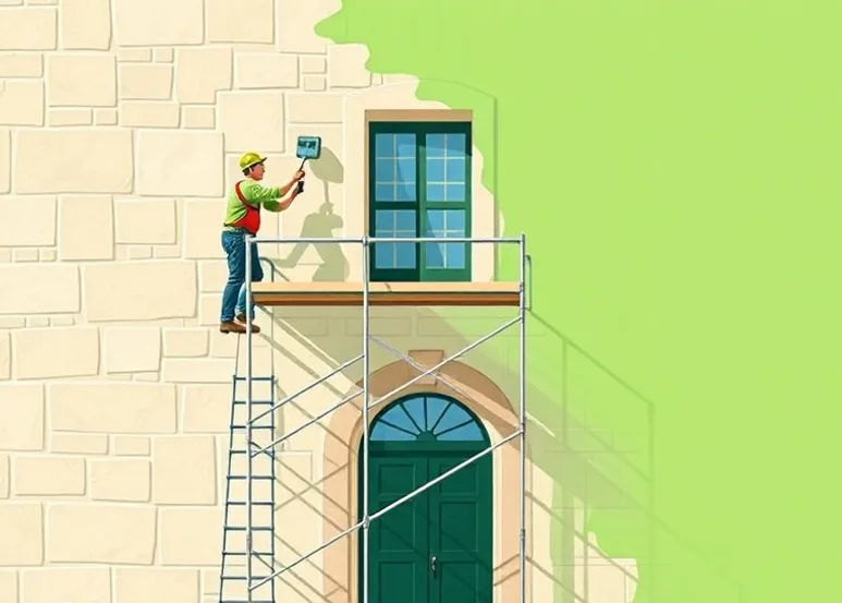 Ravalement de façade en pierre, nettoyage et application d'enduit