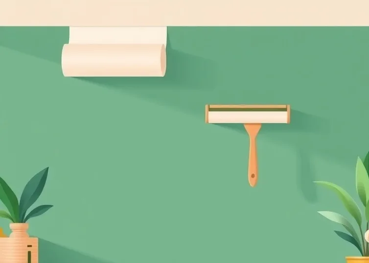 Pose de papier peint, rouleau et brosse à maroufler